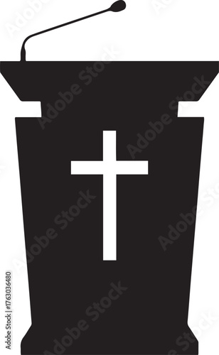 Christian podium silhouette with cross and microphone for sermons speeches and religious presentations isolated on transparent background
