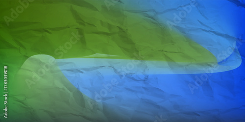 Vibrant abstract backdrop featuring a blue to green gradient over crumpled paper texture. Ideal for modern design