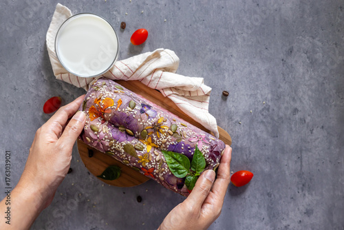 A loaf of bread made from edible flowers.