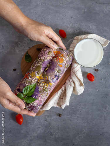 A loaf of bread made from edible flowers.