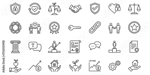 Thin Line Icons Set of Business and Finance Vector Symbols Representing Different Aspects of Modern Corporate Culture in a Modern, Minimalist Style Perfect for Business