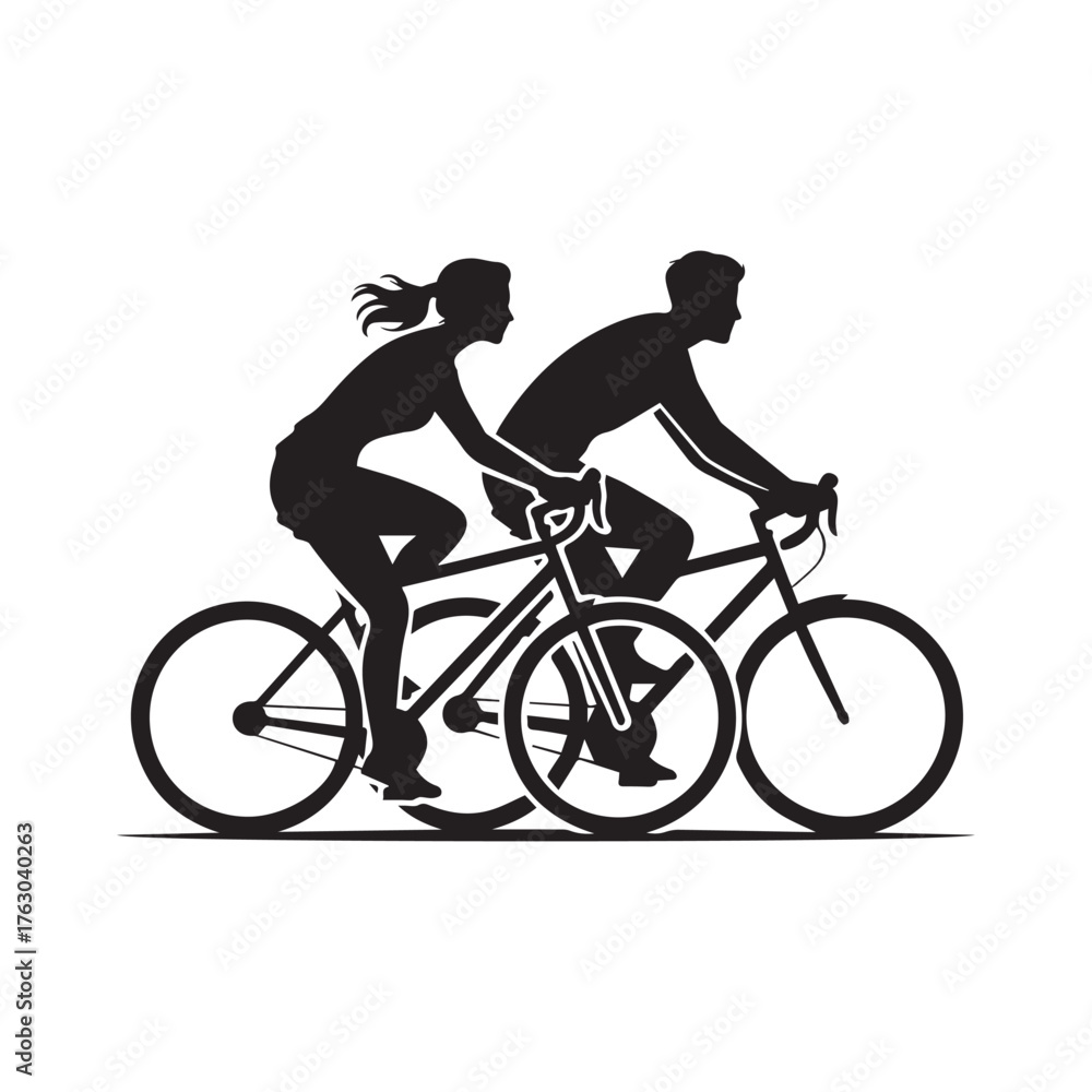 Fototapeta premium Vector art of silhouette of a couple cycling together on a tandem bike active lifestyle and outdoor recreation