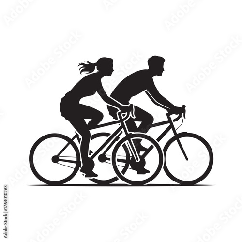 Vector art of silhouette of a couple cycling together on a tandem bike active lifestyle and outdoor recreation