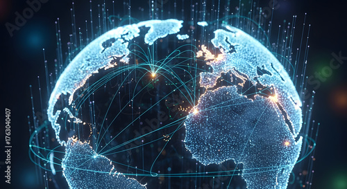 Abstract digital globe with glowing lines 