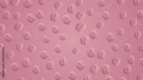 Animated background featuring a subtle and gentle pattern of pink, cloud like brain shapes floating slowly and randomly against a soft, gradient pink backdrop.