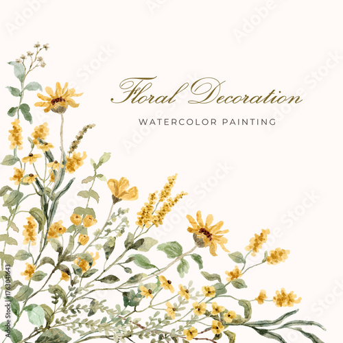 yellow floral decoration watercolor border