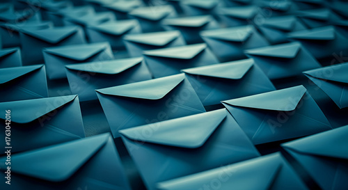 A vast array of dark blue sealed envelopes arranged in a pattern, representing a concept for email, newsletters, and business communication
