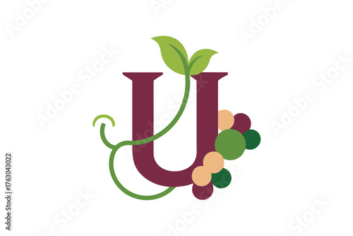 Elegant letter u monogram surrounded by grapevine design