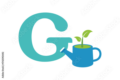 Letter g with a watering can pouring water clipart