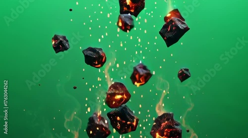 Falling Fireball Effect on Green Chroma Key Background, VFX Element