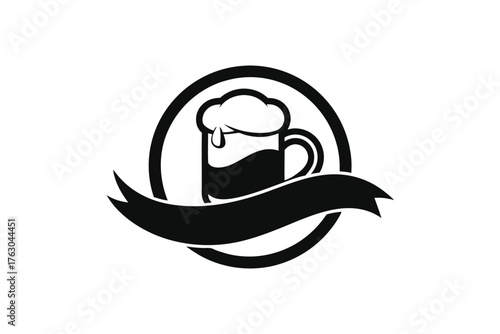 Decorative beer mug with foamy ribbon wave illustration