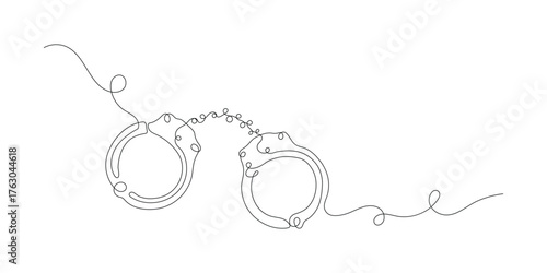 Continuous line drawing handcuffs minimalist design vector