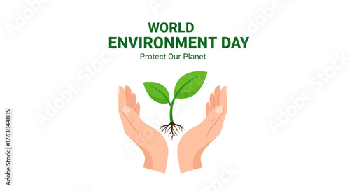 Sustainable future concept with hands nurturing a vibrant green plant, emphasizing global ecological responsibility and planet protection