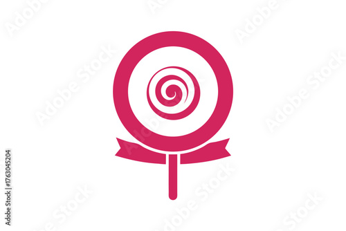 Minimalist lollipop emblem with spiral ribbon swirl