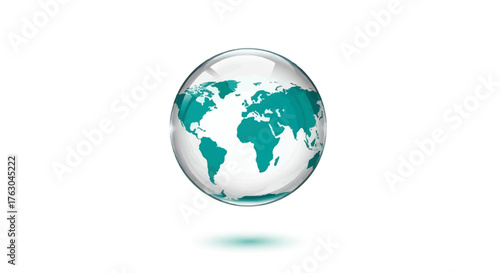 A transparent sphere with a map of the world inside, representing global connectivity and international business
