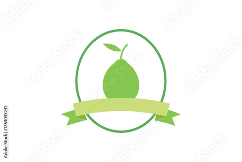 Minimalist pear emblem with folded ribbon tail