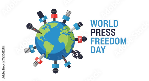 World Press Freedom Day Microphones Around Earth Illustration