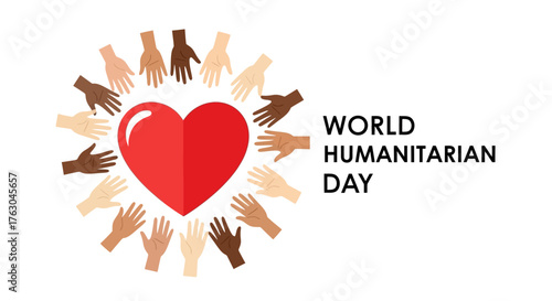 World Humanitarian Day A Heart of Compassion and Global Unity, Symbolized by Diverse Hands