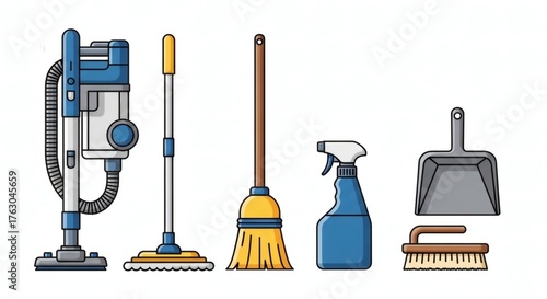 Cleaning tools isolated on white