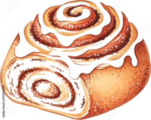 Delicious cinnamon roll with sweet icing isolated on a white background art