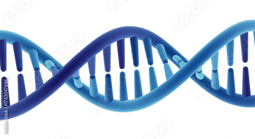 3D vector illustration of blue DNA double helix structure, symbolizing genetics, science, and biotechnology, isolated on white background.