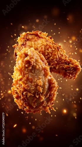 Crispy Fried Chicken Floating in Air