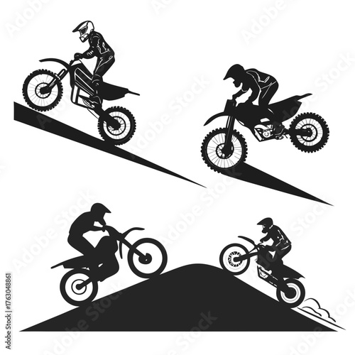 Silhouettes of motocross riders jumping