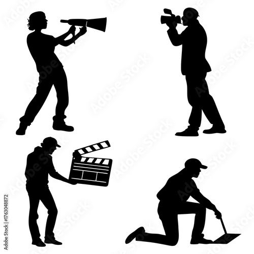 Silhouette of a film crew working on a movie