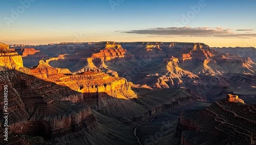 Majestic Grand Canyon Sunrise Bathed in Golden Light.