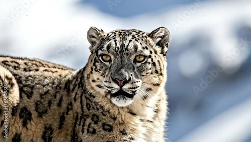 Majestic Snow Leopard Resting on a Rocky Mountain Ledge.