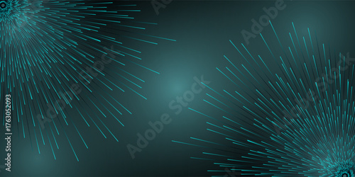 Abstract Teal Lines Radiating from Two Points on Dark Background.