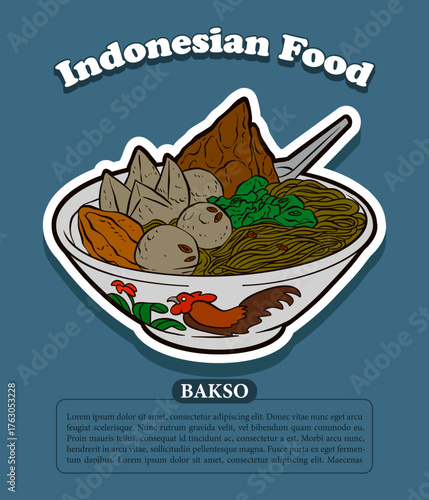 Indonesian Bakso Noodle Soup Cartoon Illustration