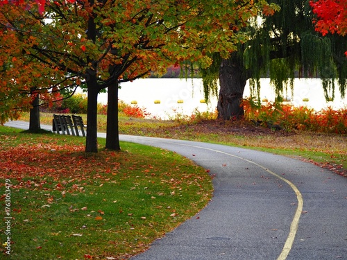 Curved Path through Autumn Park by the River – Ottawa, Canada
