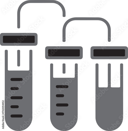 Scientific research laboratory equipment icons representing chemical analysis and biological samples in test tubes for medical or pharmaceutical industries isolated on transparent background