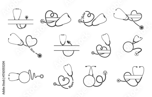 Stethoscope svg, Stethoscope silhouette, Stethoscope monogram, Medical logo, Stethoscope logo bundle, Stethoscope split monogram, Medical nurse doctor logo, Stethoscope clipart.