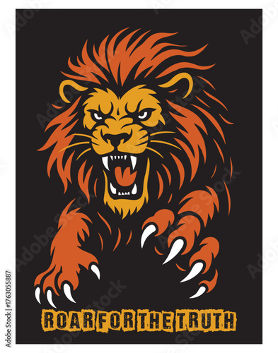 Fierce Lion Roaring with Sharp Claws and Intense Gaze Symbolizing Power and Truth