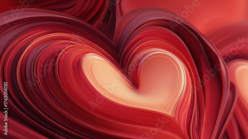 Abstract Heart - Swirling Red and Cream Layers in a Romantic, Artistic Composition.
