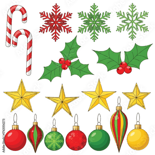 set of christmas decorations, colorful stuff