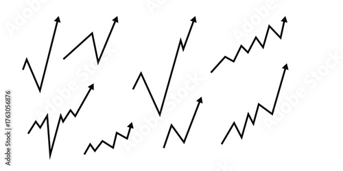 Set of zigzag arrow icons simple line vector design element for business and financial growth isolated on white background
