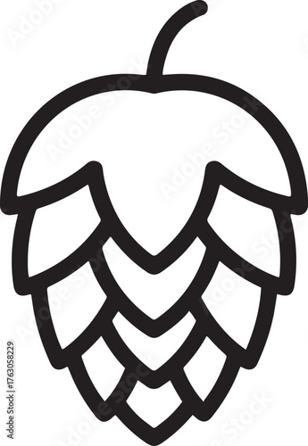 Simple hand drawn icon of a hops flower cone symbolizing brewing craft beer and natural ingredients for beer making isolated on transparent background