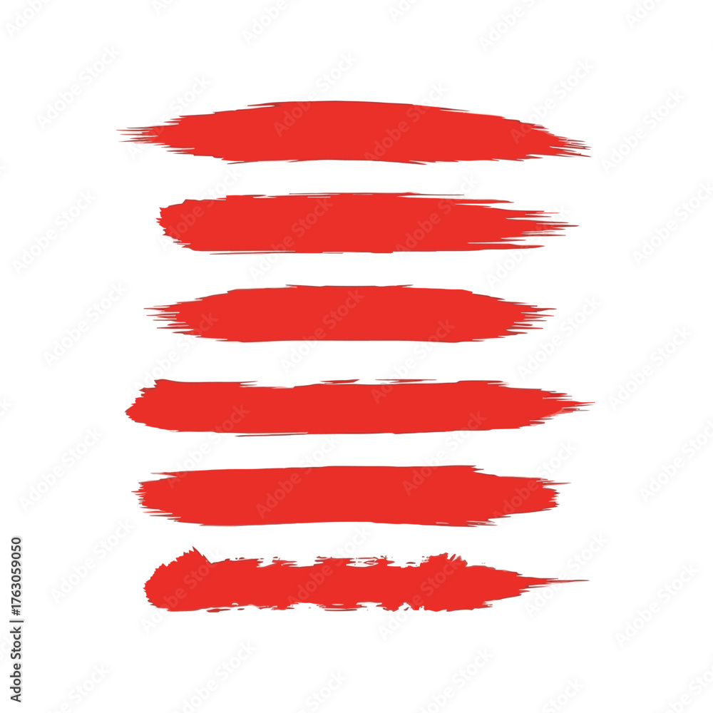 Obraz premium Collection of six vibrant red hand-painted brush stroke textures for artistic design projects and creative backgrounds isolated on white background