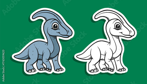 Cute Blue Parasaurolophus Dinosaur Cartoon Illustration