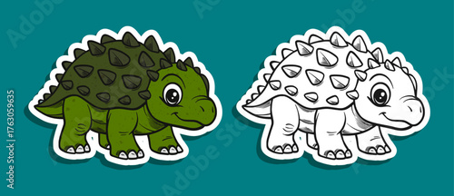 Cute Green Ankylosaurus 
Dinosaur Cartoon Illustration