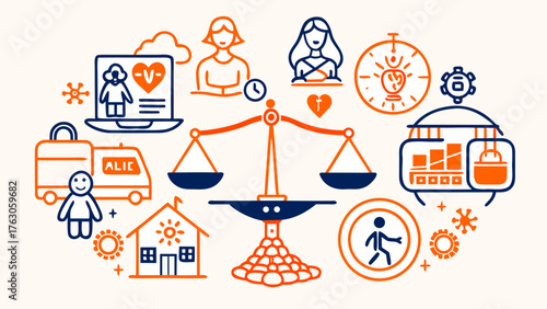 Healthcare Technology and Ethics Concept with Scales of Justice Icons