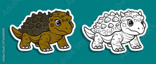 Cute Brown Ankylosaurus Dinosaur Cartoon Illustration