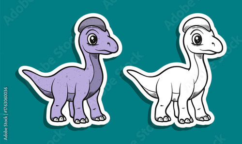 Cute Purple Parasaurolophus Dinosaur Cartoon Illustration