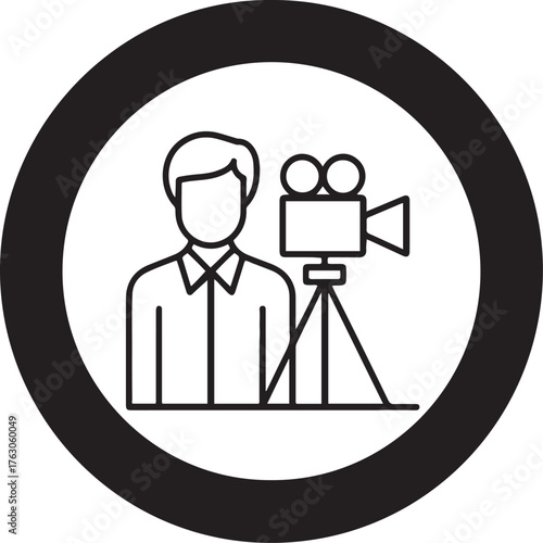 Filmmaker icon represents cinematography production and video recording with camera on tripod professional media creation symbol isolated on transparent background