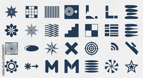 A bold collection of futuristic geometric shapes and abstract universal symbols for modern digital design projects