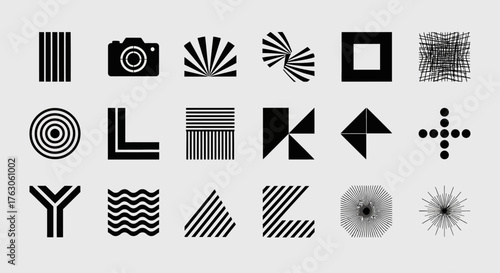 Modern set of universal basic shapes and abstract icons, a collection of minimalist graphic elements for visual design
