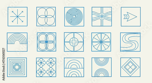A curated collection of minimalist geometric symbols and abstract line art icons for contemporary branding and logo design